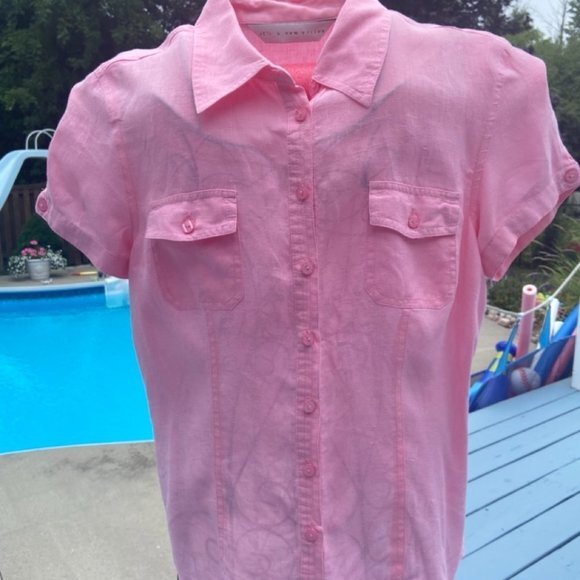 🎀 3 for $45 Pink 100% Linen Top in VGUC Size L - Picture 3 of 16